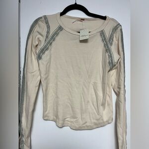 Free People Cream Long Sleeve Top with Gray Accents